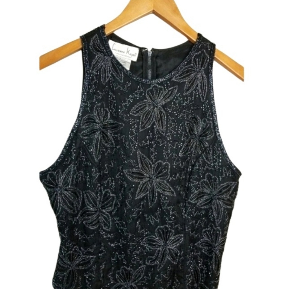 LAWRENCE KAZAR Vintage 100% Silk Black Beaded Sleeveless Top Large. - Picture 2 of 9